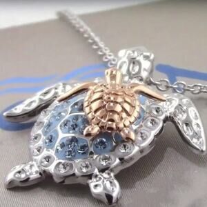 Silver Gold Blue Sea Turtle Necklace Mom Baby Rhinestones Birthday Christmas NEW